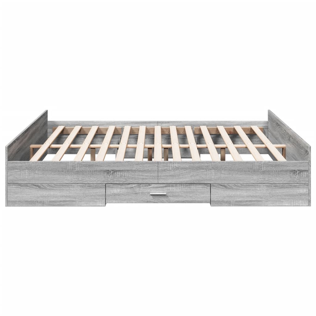 Bed Frame with Drawers without Mattress Grey Sonoma 180x200 cm Super King