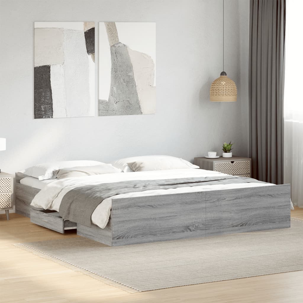 Bed Frame with Drawers without Mattress Grey Sonoma 180x200 cm Super King