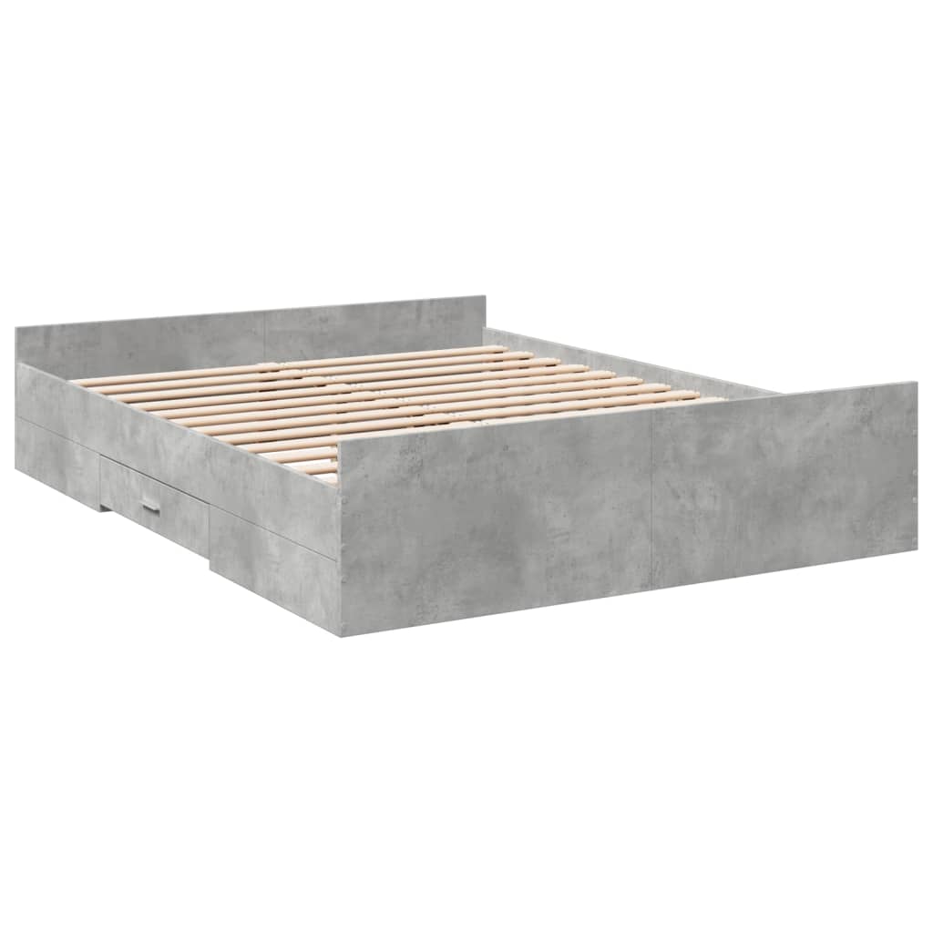 Bed Frame with Drawers without Mattress Concrete Grey 140x200 cm