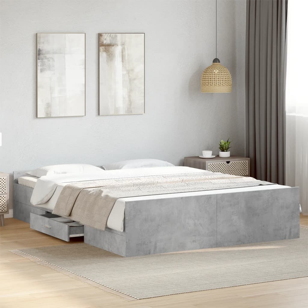 Bed Frame with Drawers without Mattress Concrete Grey 140x200 cm