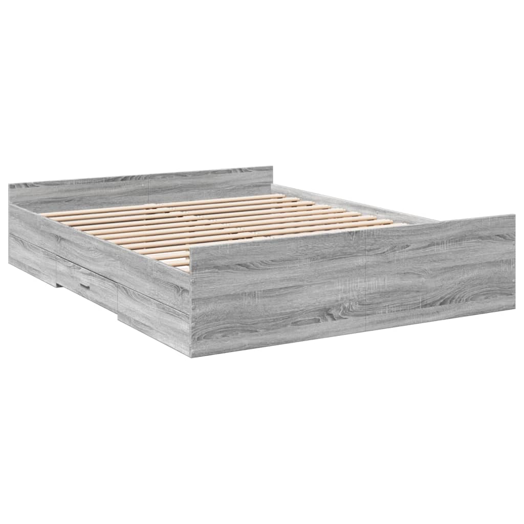 Bed Frame with Drawers without Mattress Grey Sonoma 140x200 cm