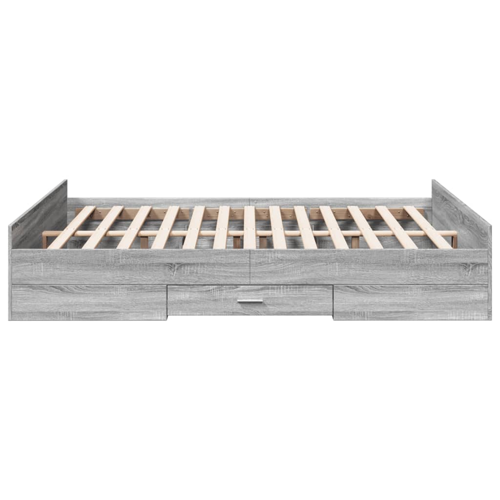 Bed Frame with Drawers without Mattress Grey Sonoma 140x200 cm