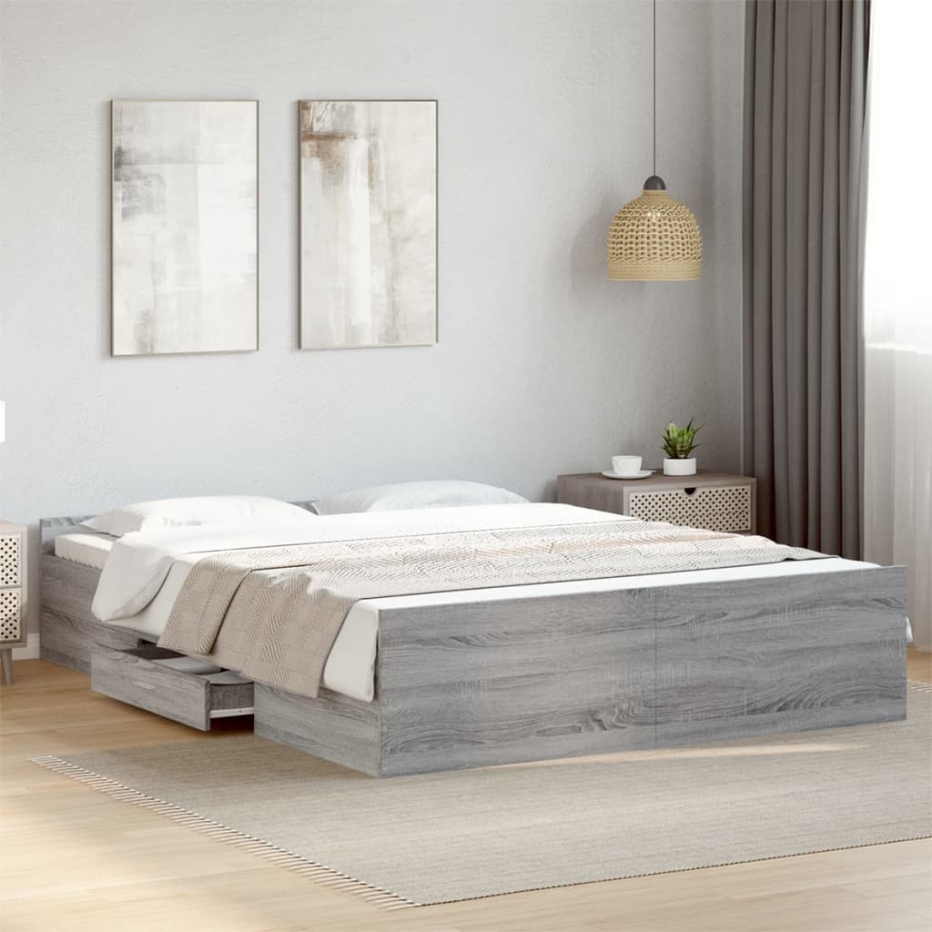 Bed Frame with Drawers without Mattress Grey Sonoma 140x200 cm