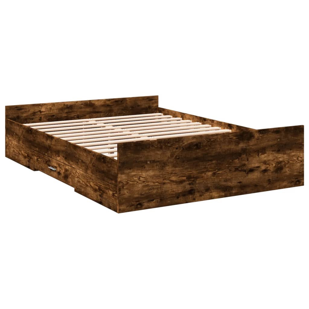 Bed Frame with Drawers without Mattress Smoked Oak 120x200 cm