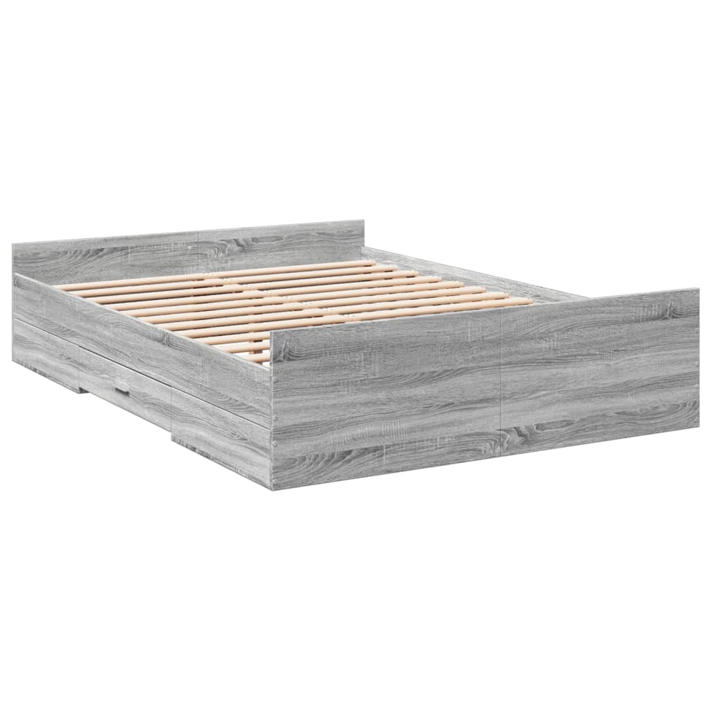 Bed Frame with Drawers without Mattress Grey Sonoma 120x200 cm