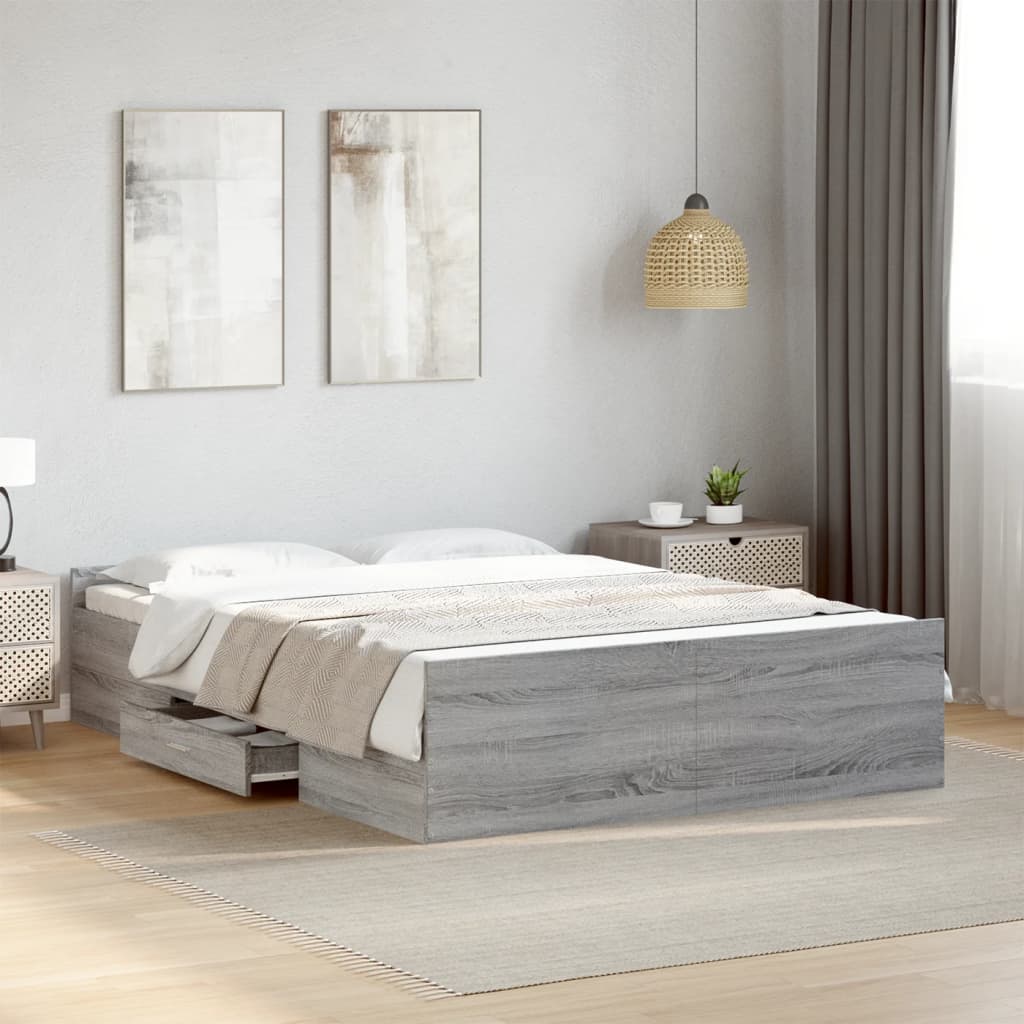 Bed Frame with Drawers without Mattress Grey Sonoma 120x200 cm