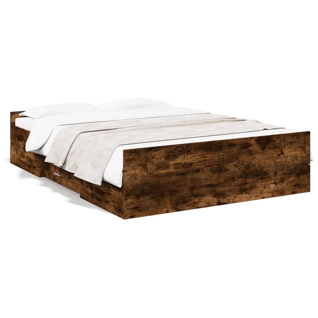 Bed Frame with Drawers without Mattress Smoked Oak 140x190 cm