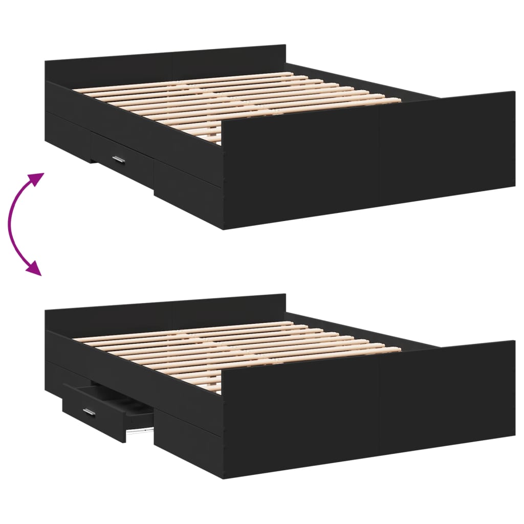 Bed Frame with Drawers without Mattress Black 135x190 cm Double