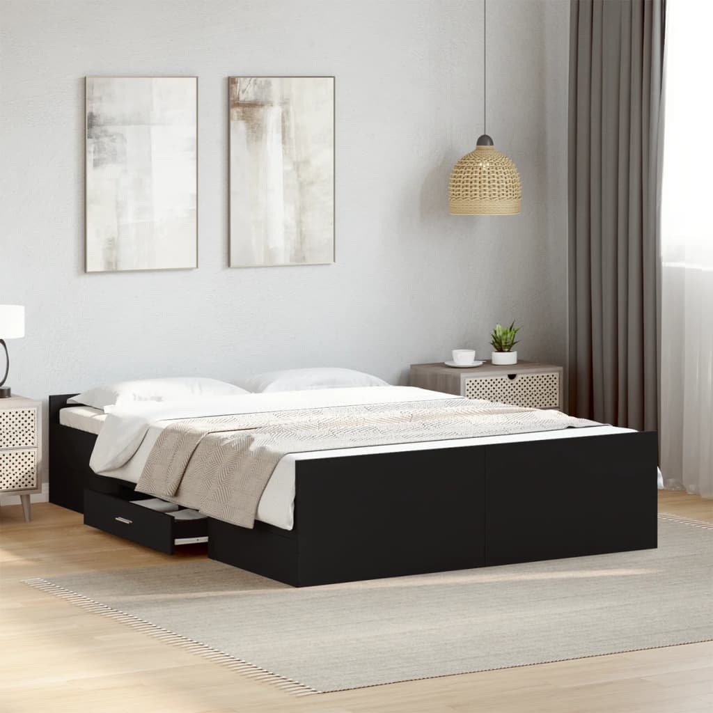 Bed Frame with Drawers without Mattress Black 135x190 cm Double