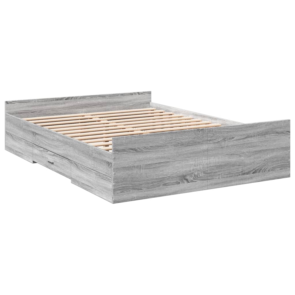Bed Frame with Drawers without Mattress Grey Sonoma 135x190 cm Double