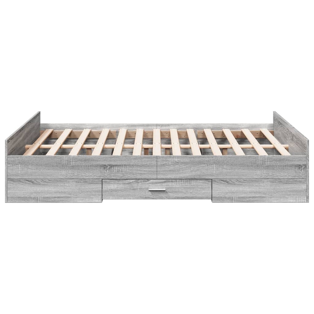 Bed Frame with Drawers without Mattress Grey Sonoma 135x190 cm Double