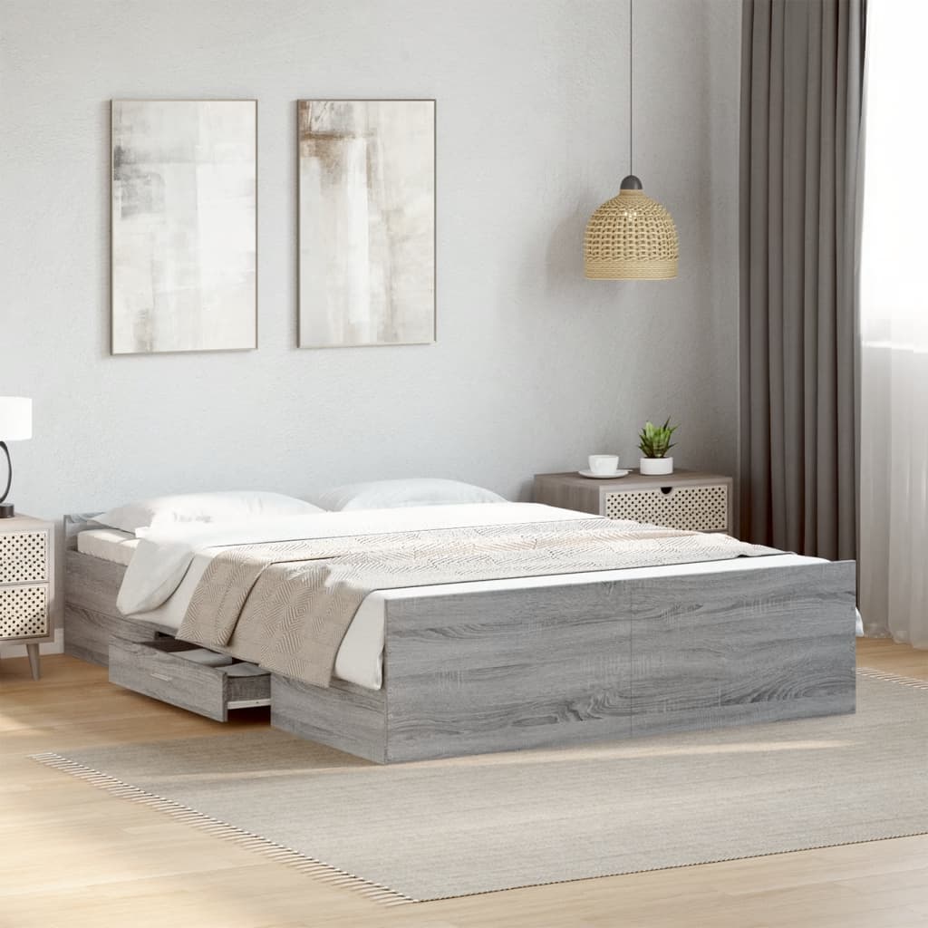 Bed Frame with Drawers without Mattress Grey Sonoma 135x190 cm Double