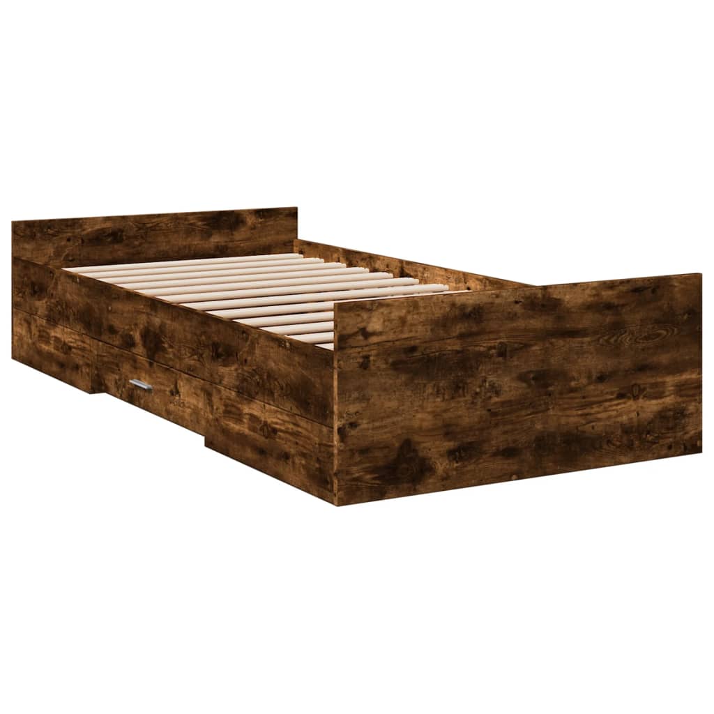 Bed Frame with Drawers without Mattress Smoked Oak 100x200 cm