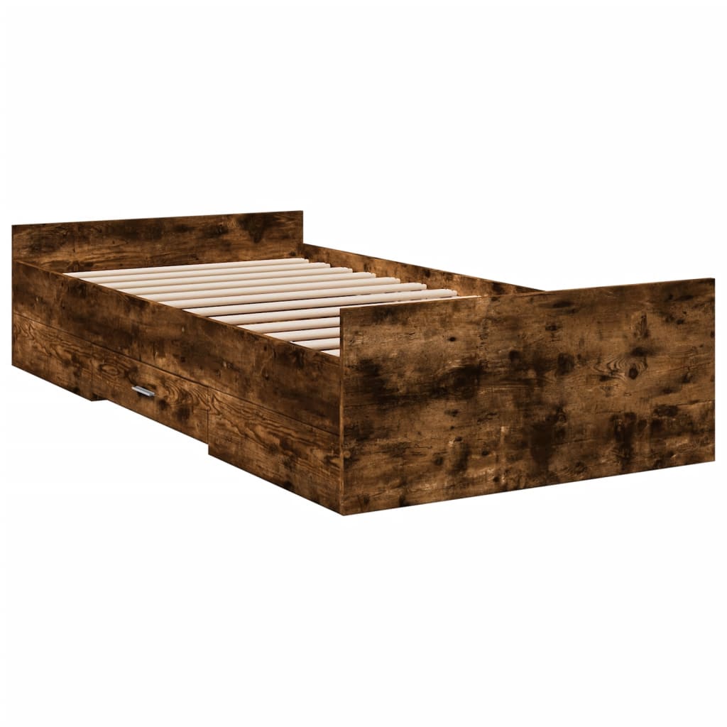 Bed Frame with Drawers without Mattress Smoked Oak 100x200 cm