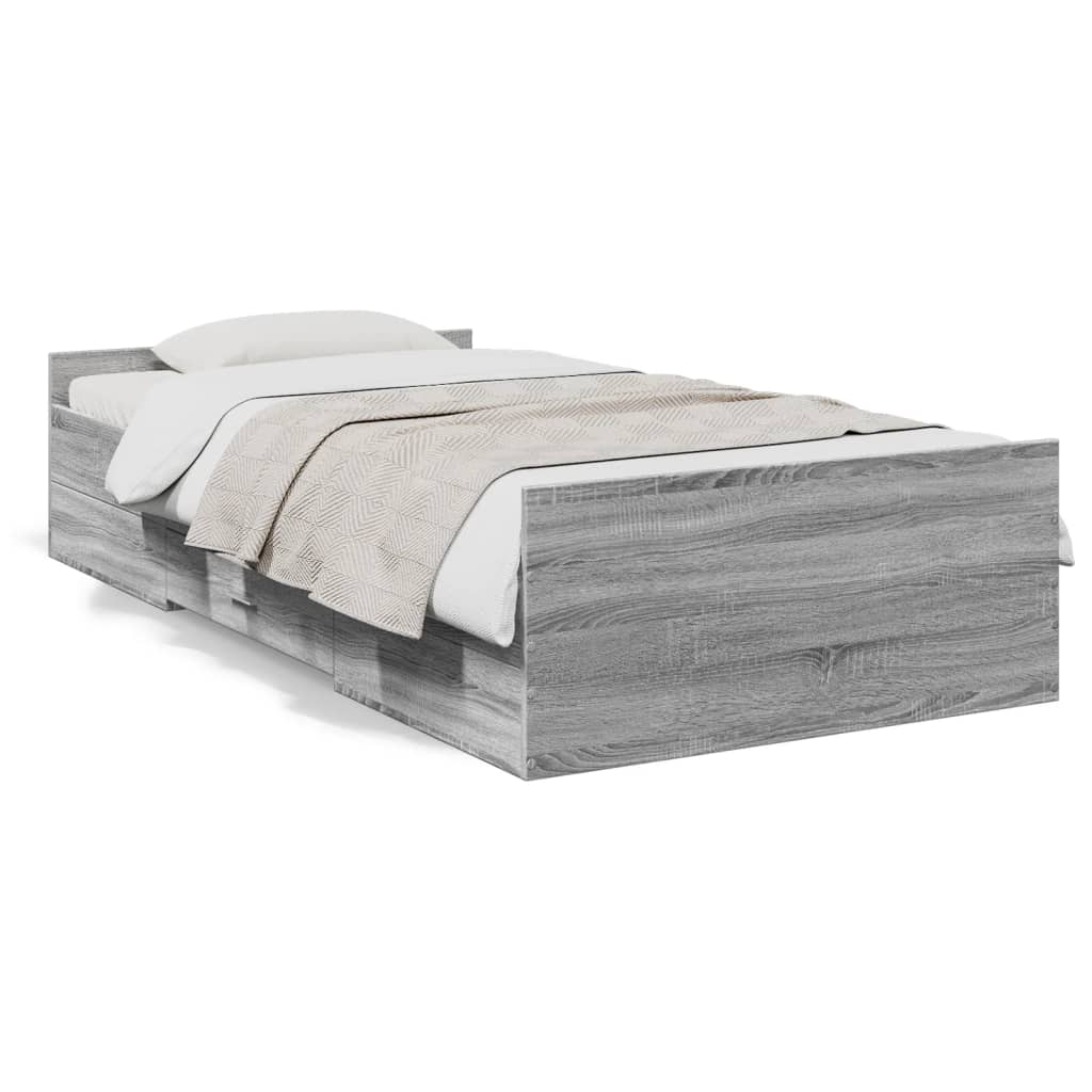 Bed Frame with Drawers without Mattress Grey Sonoma 100x200 cm