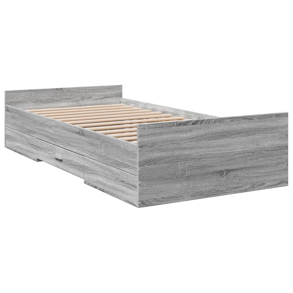 Bed Frame with Drawers without Mattress Grey Sonoma 100x200 cm