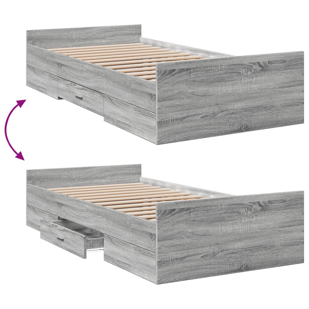 Bed Frame with Drawers without Mattress Grey Sonoma 100x200 cm