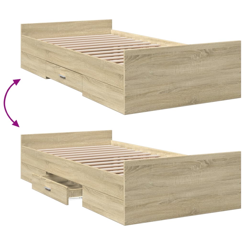 Bed Frame with Drawers without Mattress Sonoma Oak 90x190 cm Single