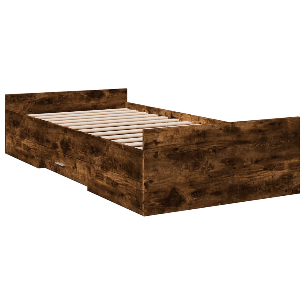 Bed Frame with Drawers without Mattress Smoked Oak 90x190 cm Single