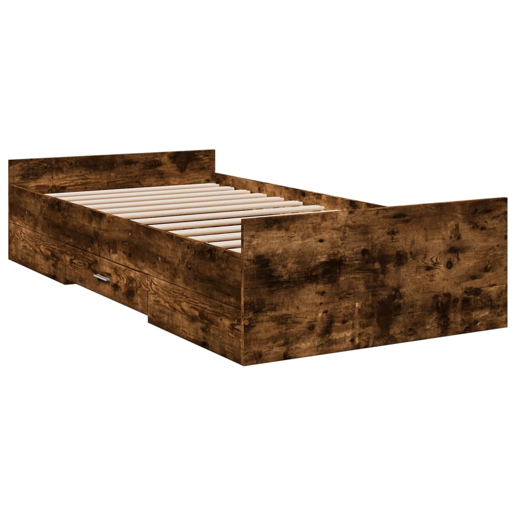 Bed Frame with Drawers without Mattress Smoked Oak 90x190 cm Single