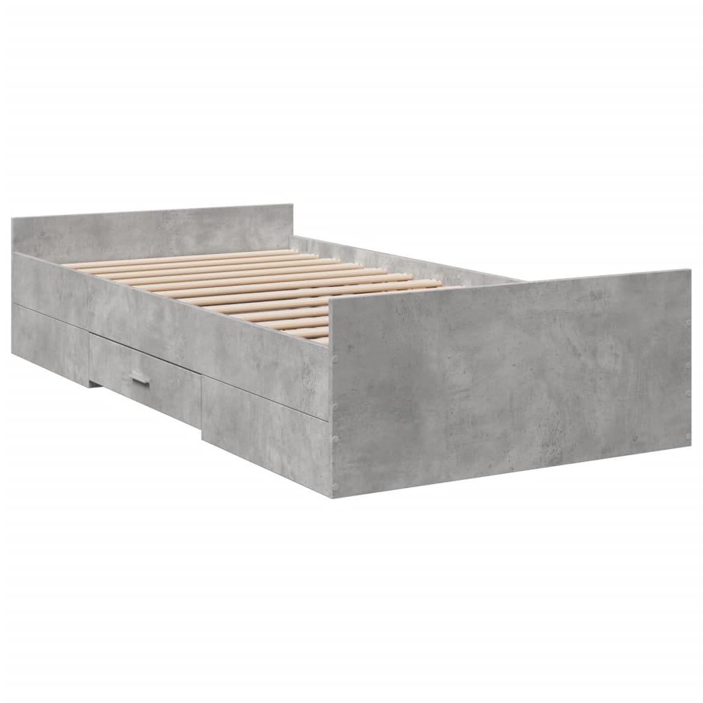 Bed Frame with Drawers without Mattress Concrete Grey 75x190 cm Small Single