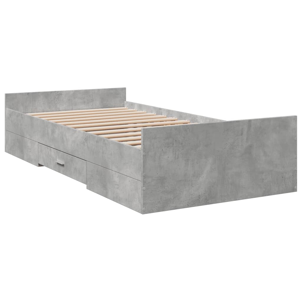 Bed Frame with Drawers without Mattress Concrete Grey 75x190 cm Small Single