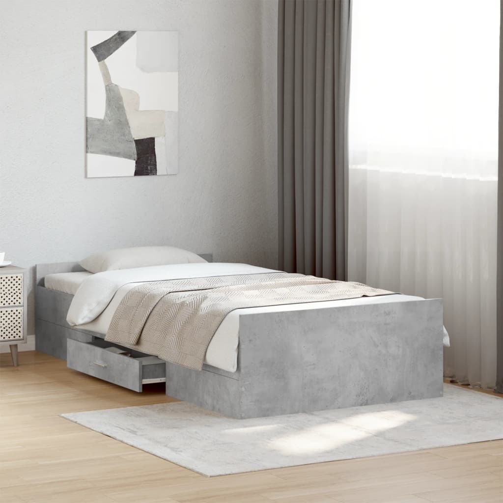 Bed Frame with Drawers without Mattress Concrete Grey 75x190 cm Small Single