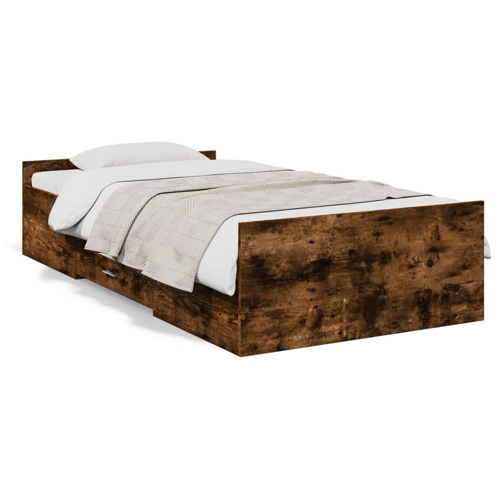 Bed Frame with Drawers without Mattress Smoked Oak 75x190 cm Small Single