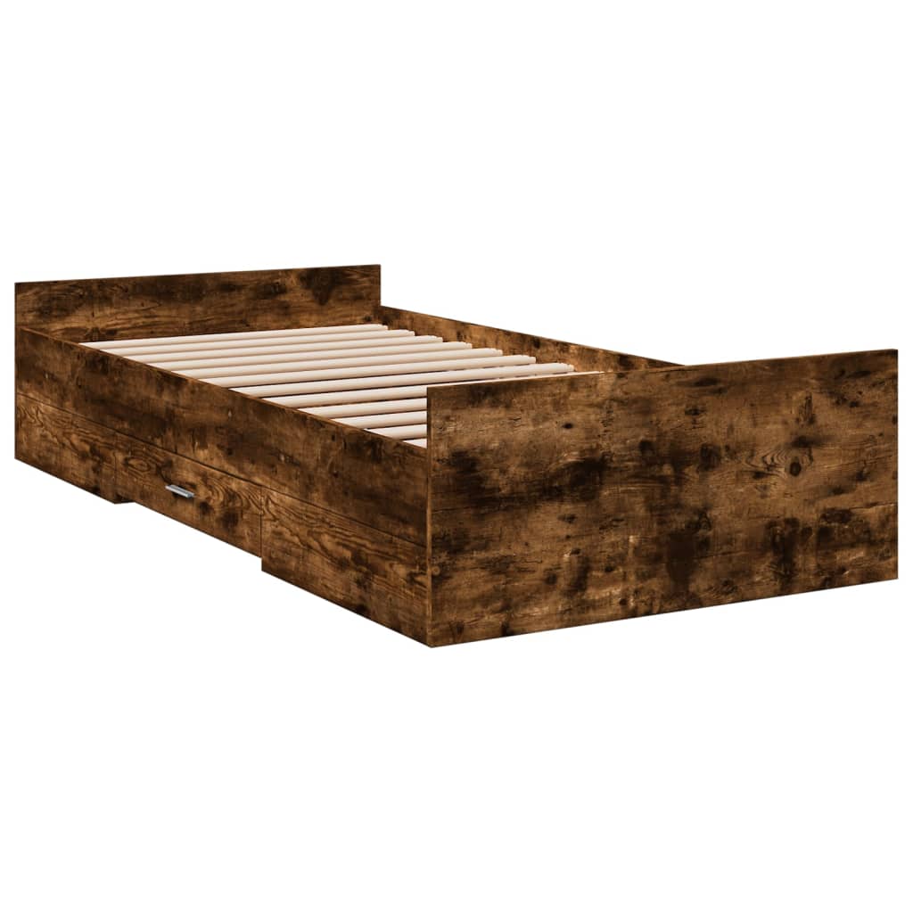 Bed Frame with Drawers without Mattress Smoked Oak 75x190 cm Small Single