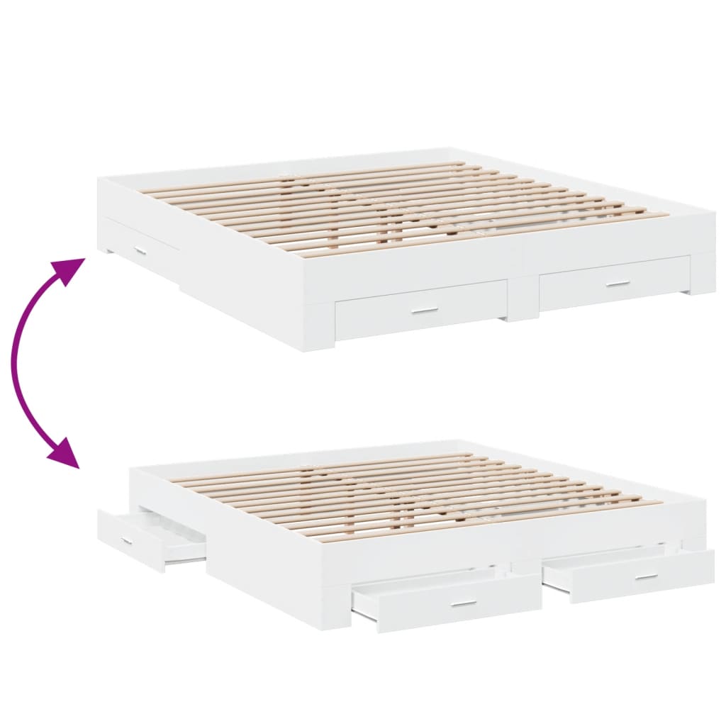 Bed Frame with Drawers without Mattress White 200x200 cm