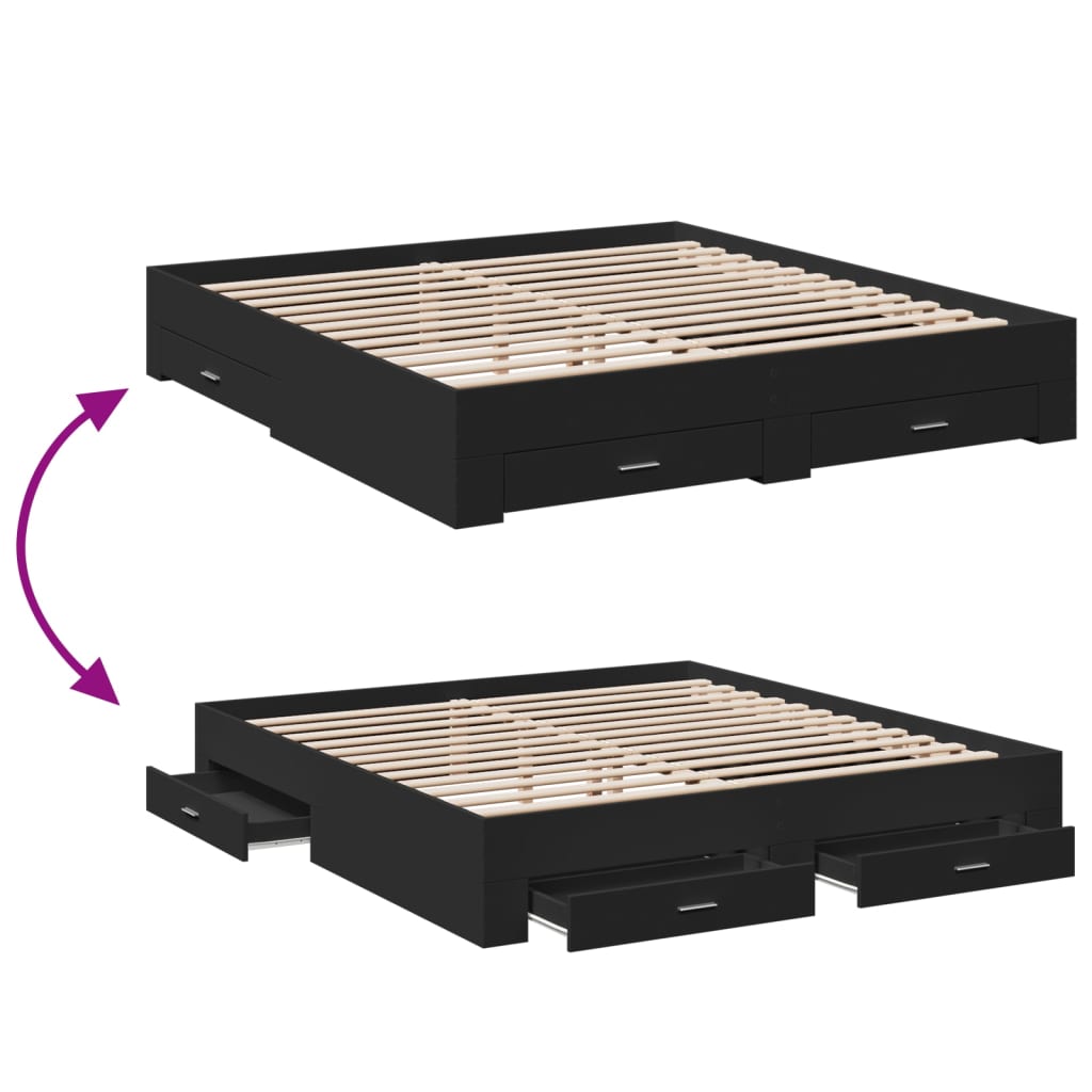 Bed Frame with Drawers without Mattress Black 200x200 cm