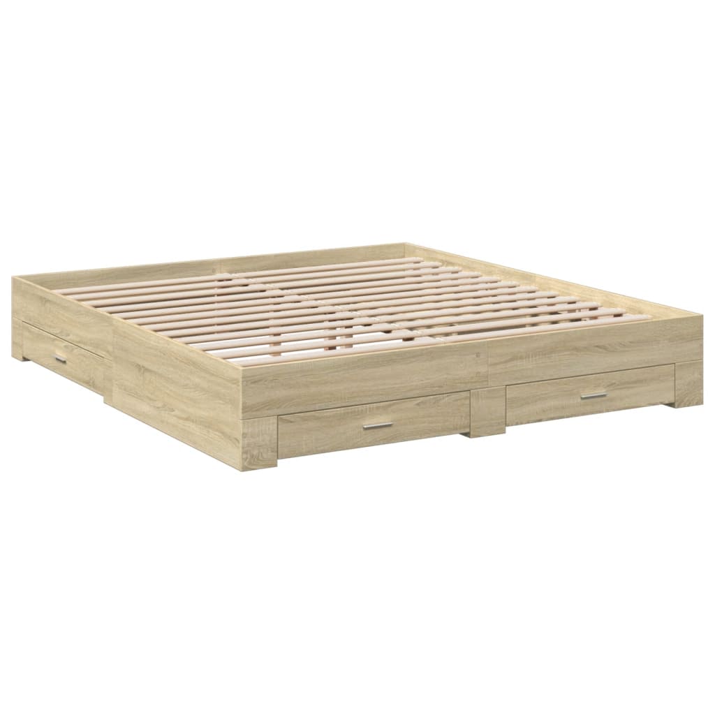 Bed Frame with Drawers without Mattress Sonoma Oak 200x200 cm