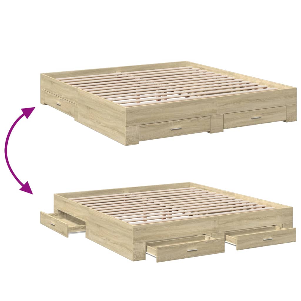 Bed Frame with Drawers without Mattress Sonoma Oak 200x200 cm