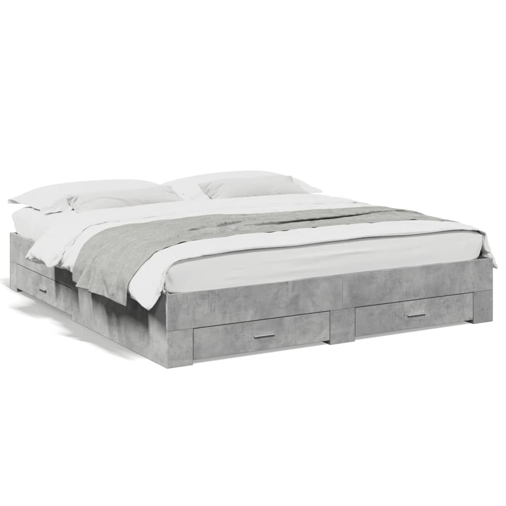 Bed Frame with Drawers without Mattress Concrete Grey 200x200 cm