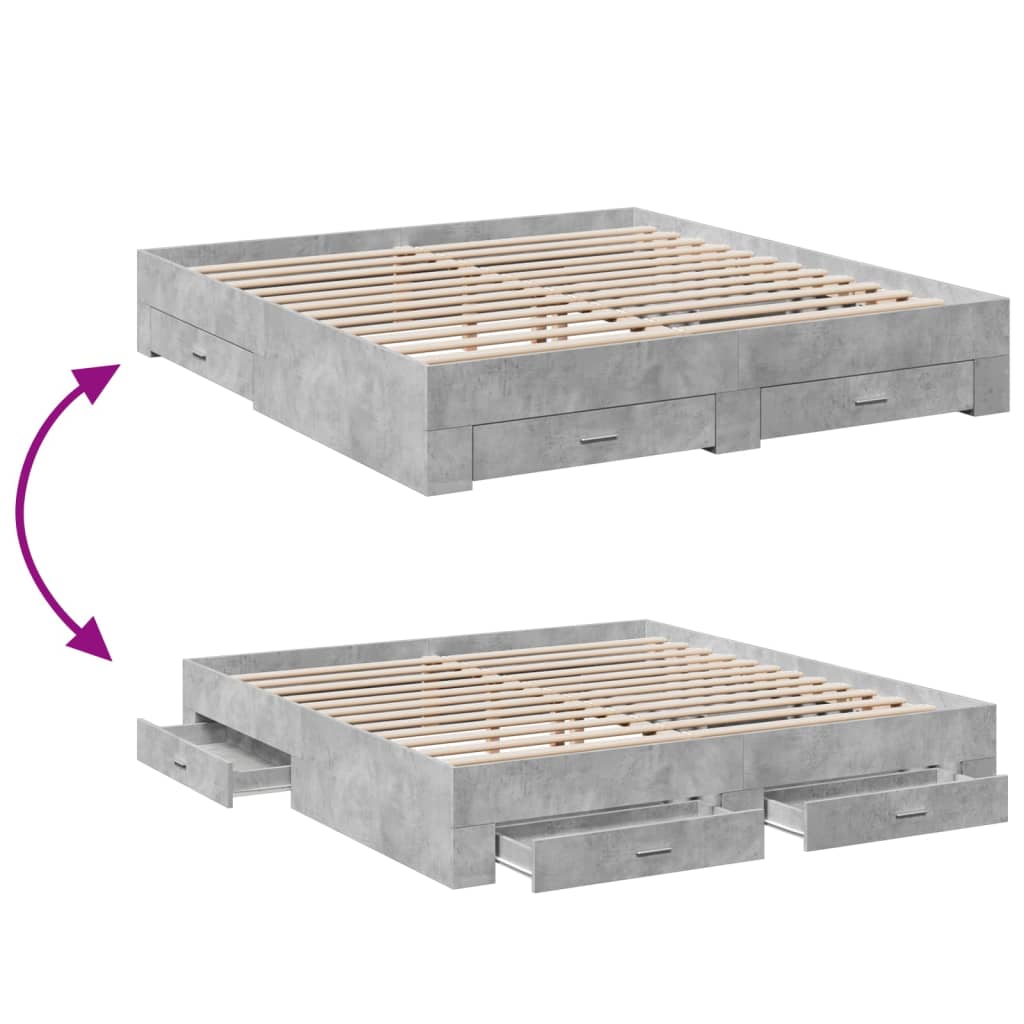Bed Frame with Drawers without Mattress Concrete Grey 200x200 cm
