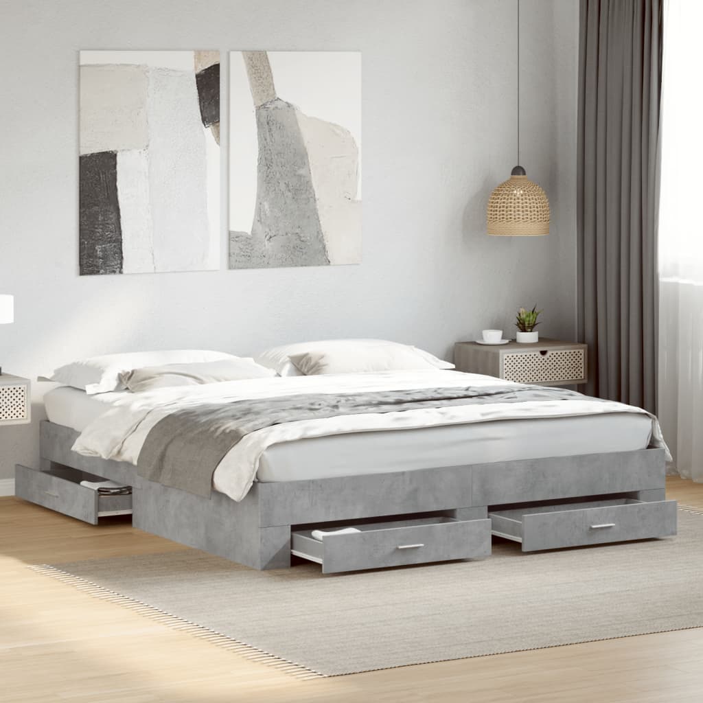 Bed Frame with Drawers without Mattress Concrete Grey 200x200 cm