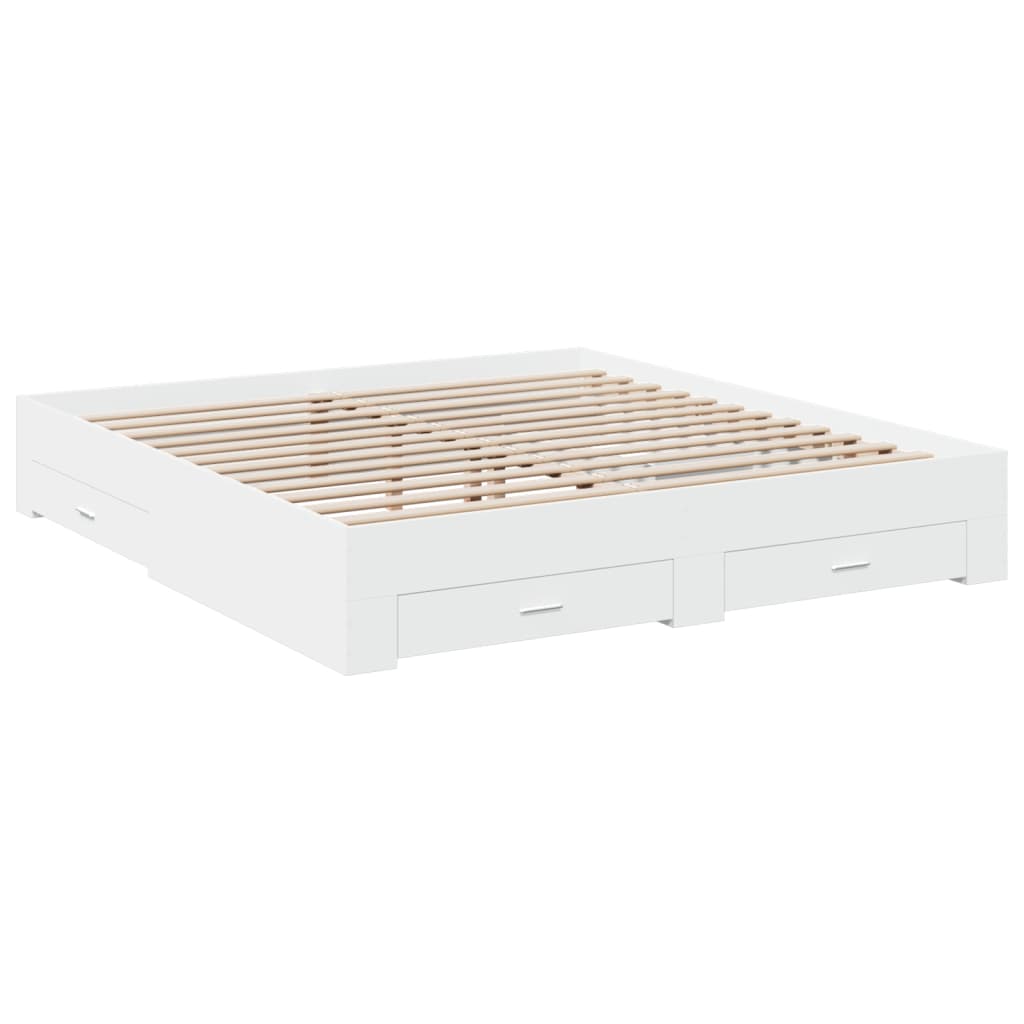 Bed Frame with Drawers without Mattress White 180x200 cm Super King