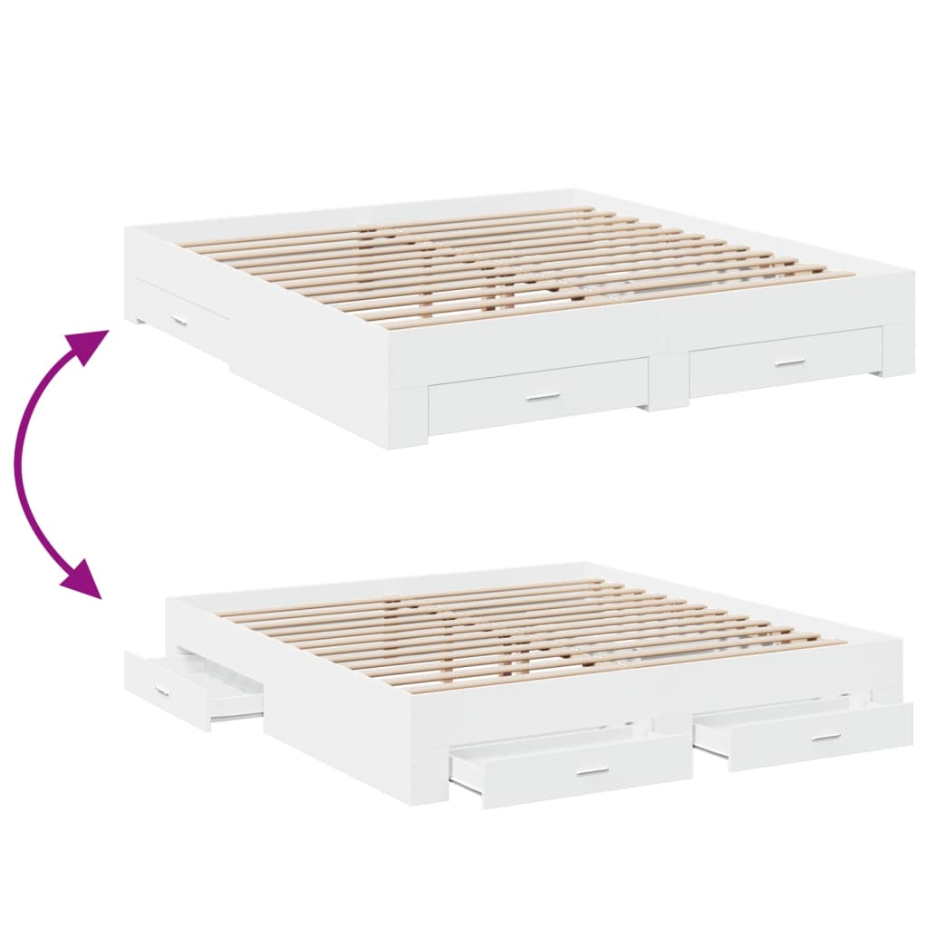 Bed Frame with Drawers without Mattress White 180x200 cm Super King