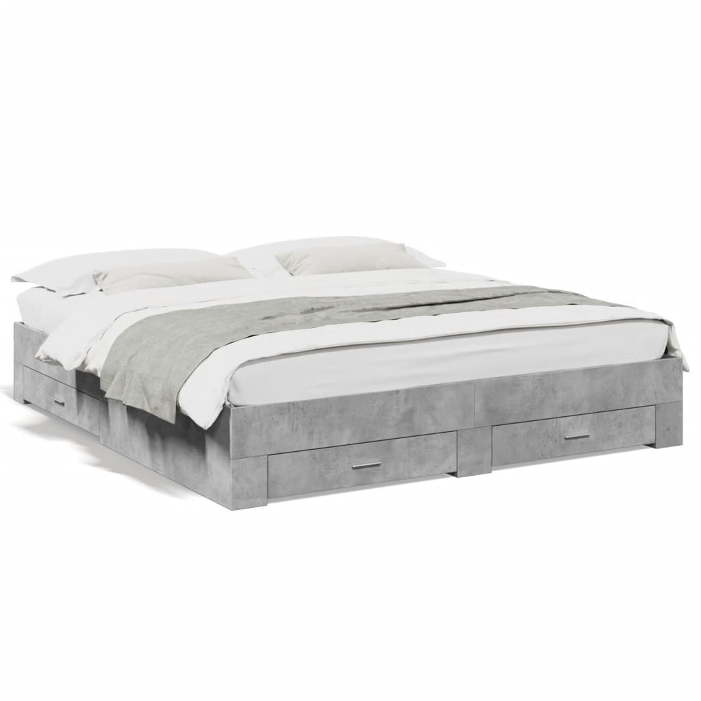 Bed Frame with Drawers without Mattress Concrete Grey 180x200 cm Super King