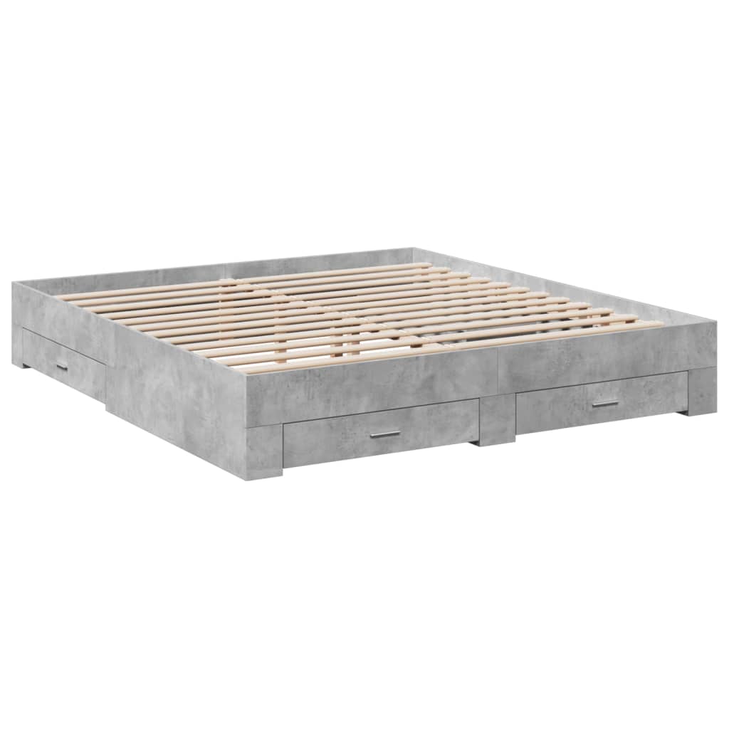 Bed Frame with Drawers without Mattress Concrete Grey 180x200 cm Super King
