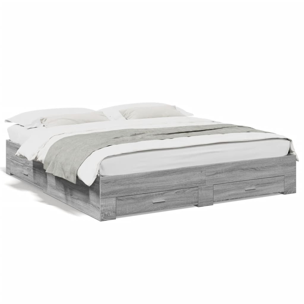 Bed Frame with Drawers without Mattress Grey Sonoma 180x200 cm Super King