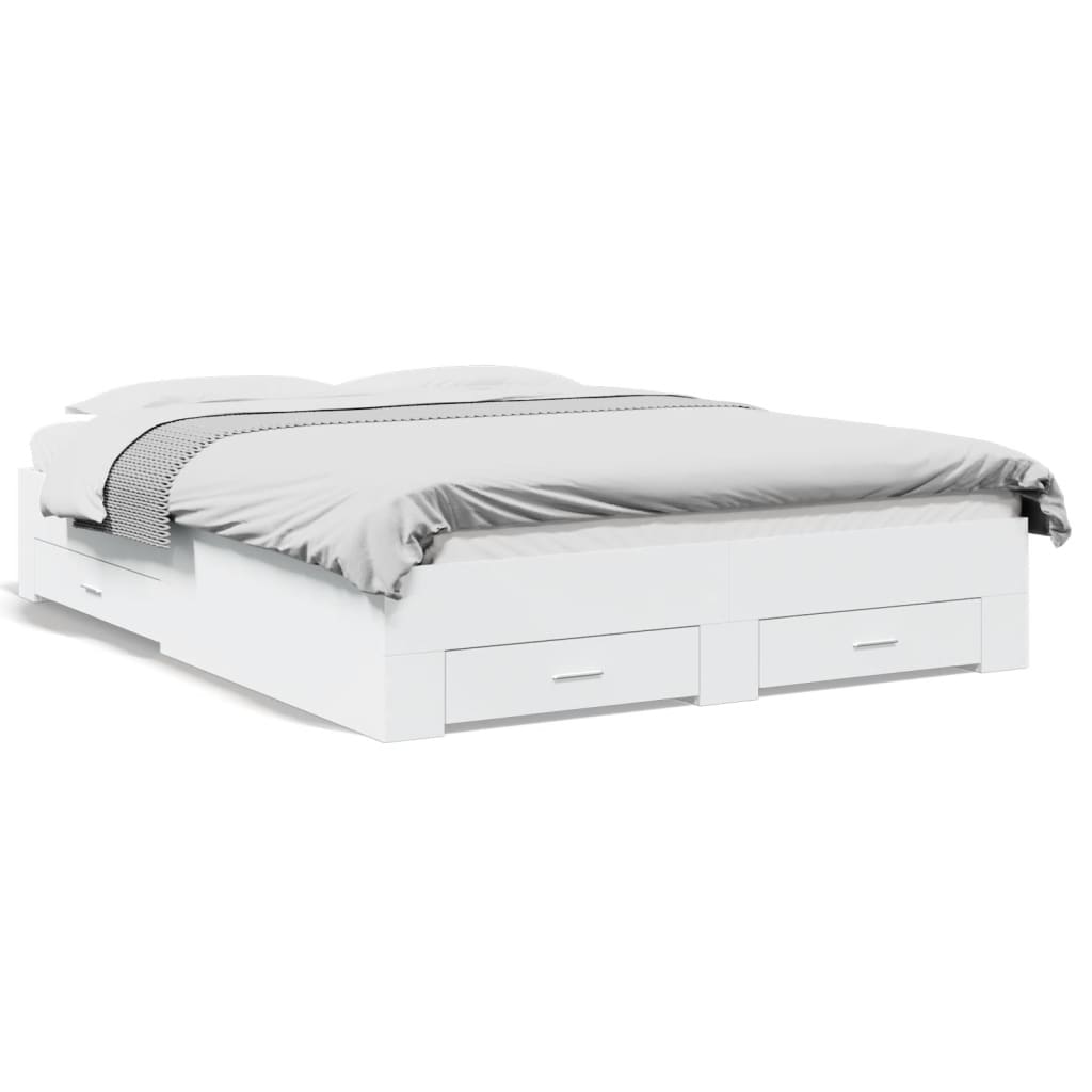 Bed Frame with Drawers without Mattress White 160x200 cm