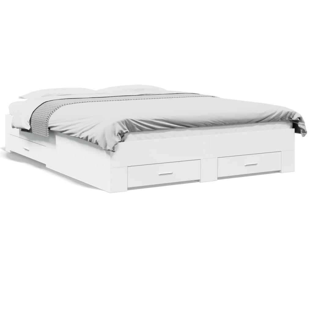 Bed Frame with Drawers without Mattress White 150x200 cm King Size