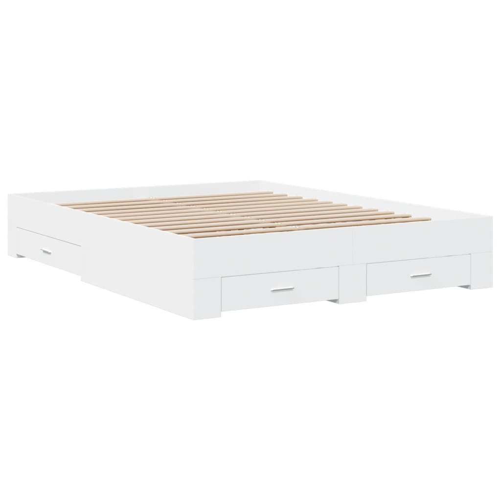 Bed Frame with Drawers without Mattress White 150x200 cm King Size