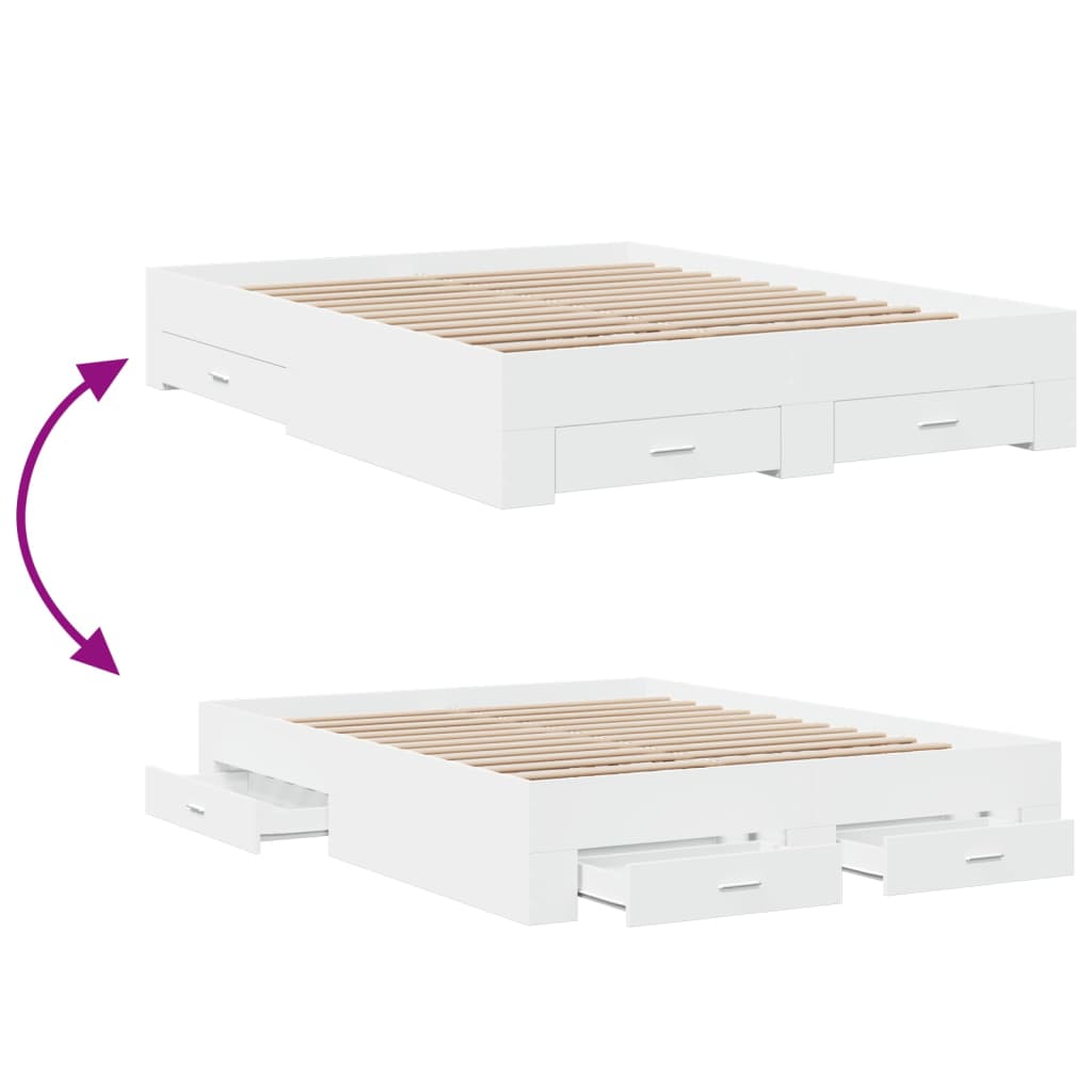 Bed Frame with Drawers without Mattress White 150x200 cm King Size