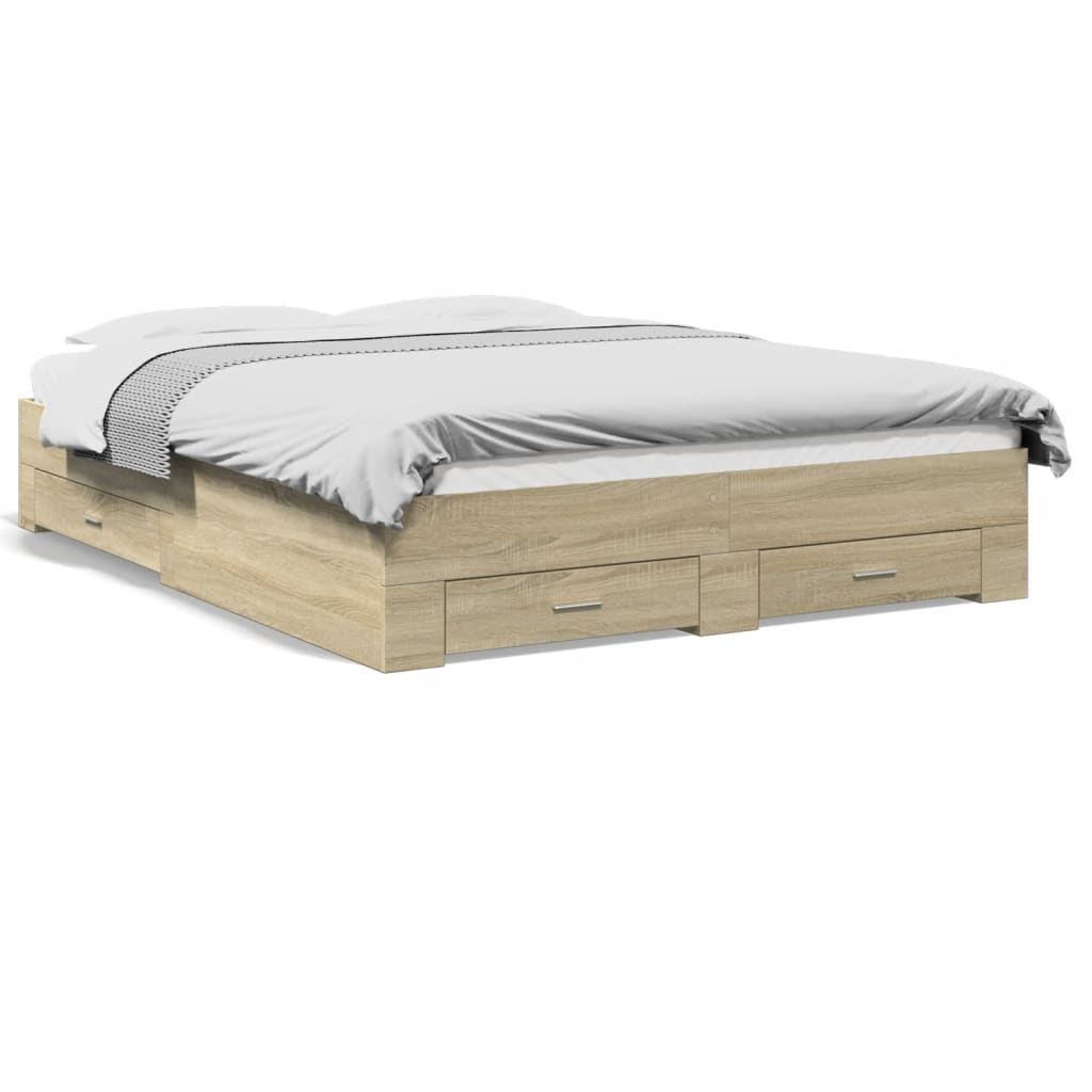 Bed Frame with Drawers without Mattress Sonoma Oak 150x200 cm King Size