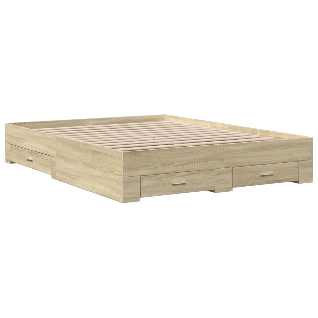 Bed Frame with Drawers without Mattress Sonoma Oak 150x200 cm King Size