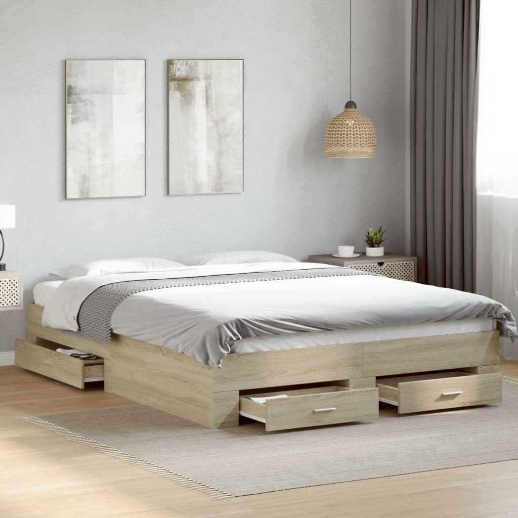 Bed Frame with Drawers without Mattress Sonoma Oak 150x200 cm King Size
