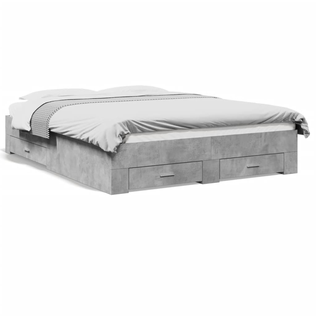 Bed Frame with Drawers without Mattress Concrete Grey 150x200 cm King Size