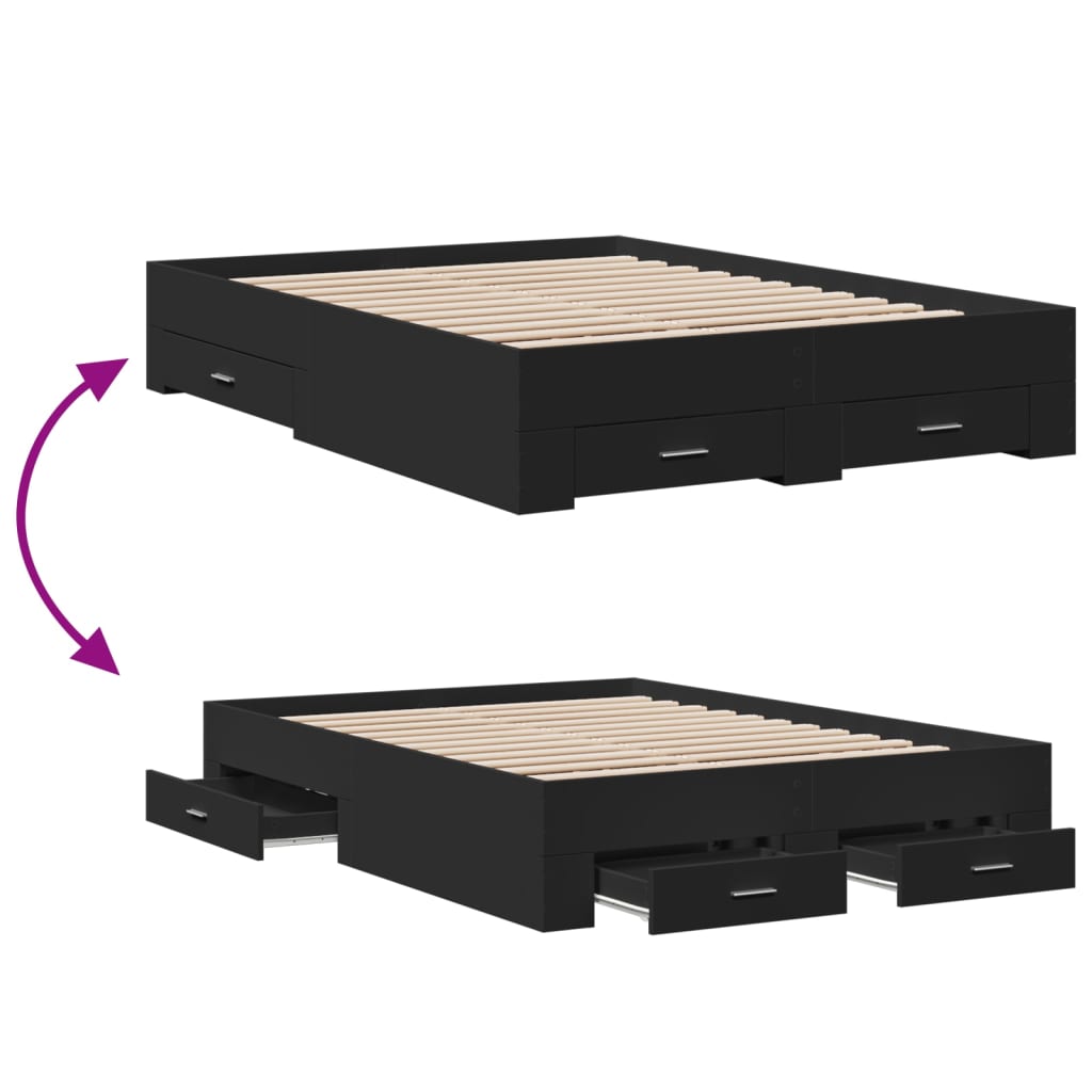 Bed Frame with Drawers without Mattress Black 120x200 cm